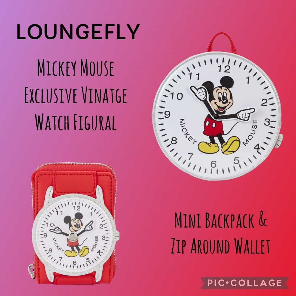 LOUNGEFLY Mickey Mouse Vintage Watch Mini Backpack & Zip Around Wallet
